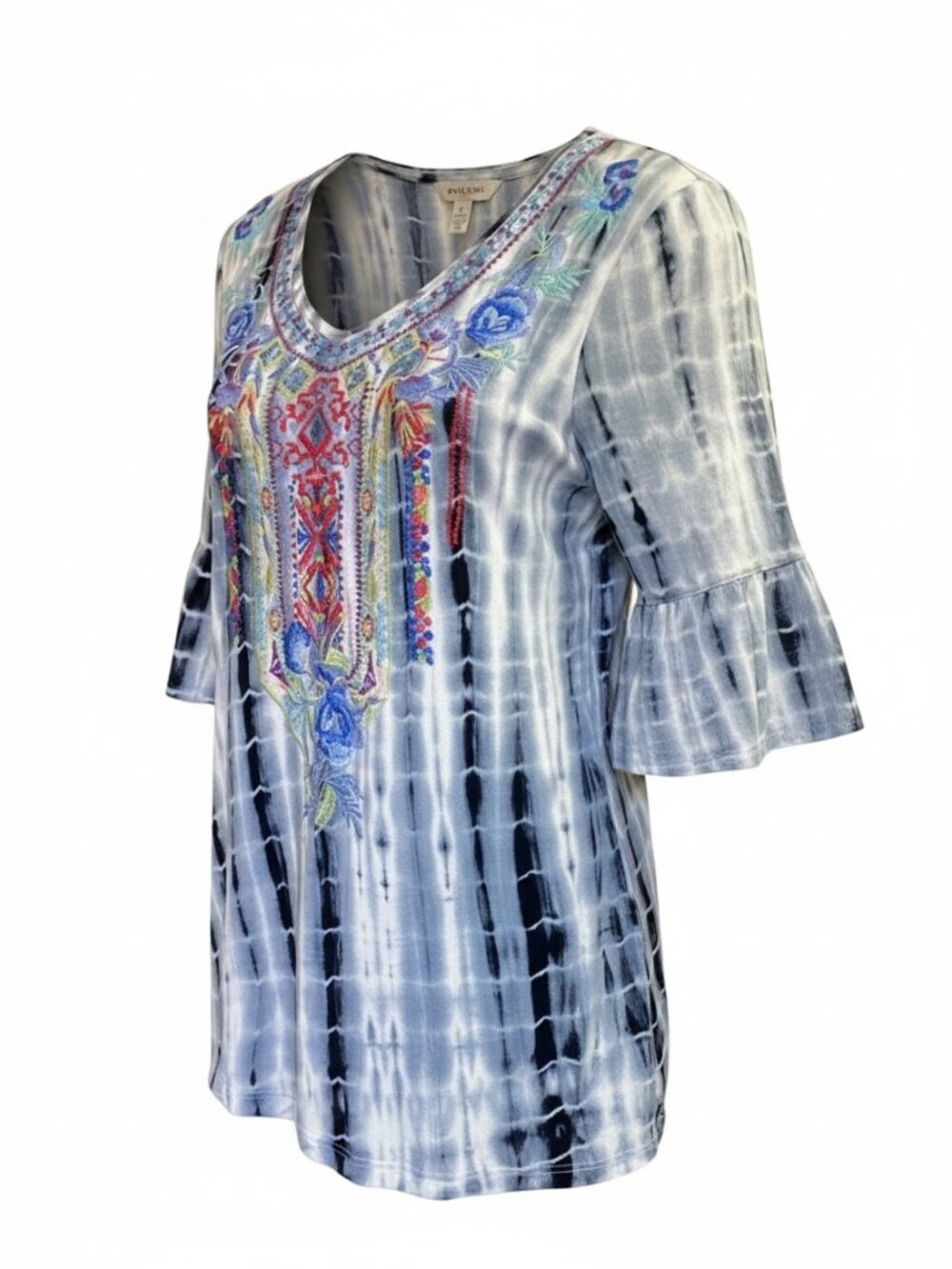 Calessa Tie Dye Southwestern Floral‎ Embroidered Blouse L Blue 152H